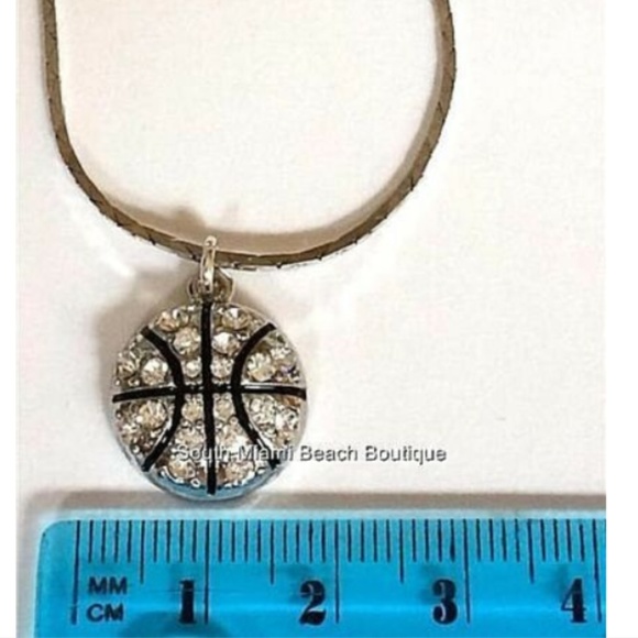 Silver Crystal Basketball Necklace Sports Mom 19" Ball Plated USA Seller - Picture 9 of 9